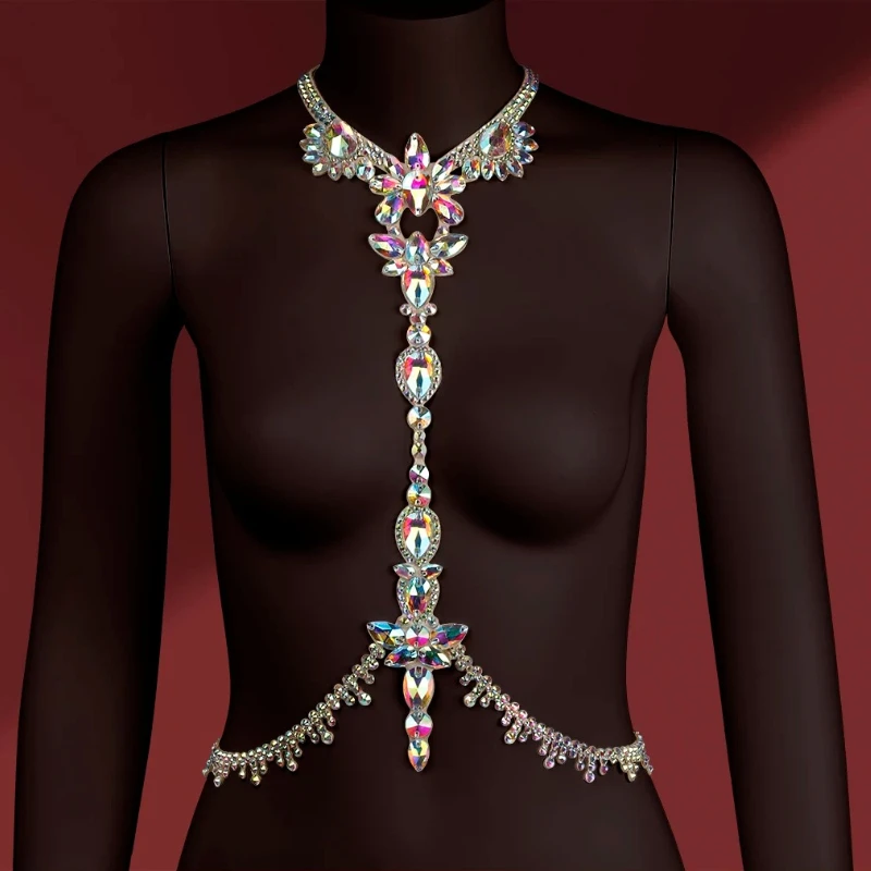 Handmade Latin Dance Competition Accessories Rhinestones Necklace Dancer Stage Performance Body Chain Modern Dancing Necklace
