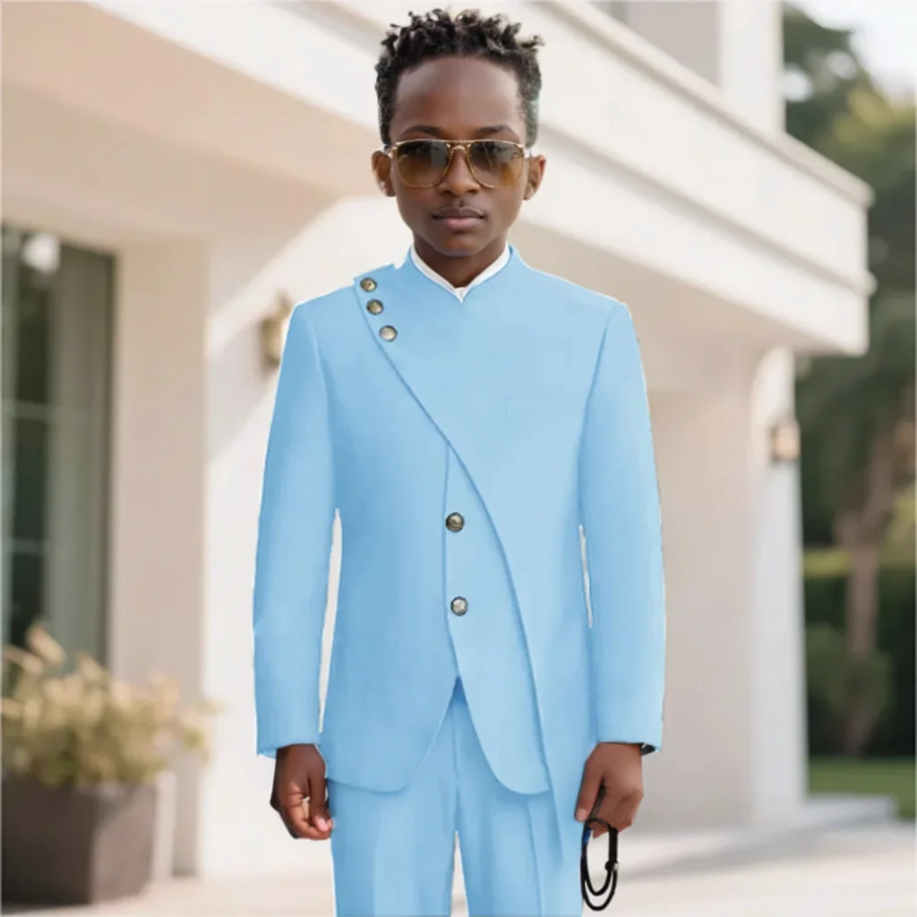 

Формальные мужские костюмы, комплект из 2 предметов, пиджак, брюки с воротником-стойкой, небесно-голубой комплект для свадебного ужина, вечерние смокинги на заказ ﻿