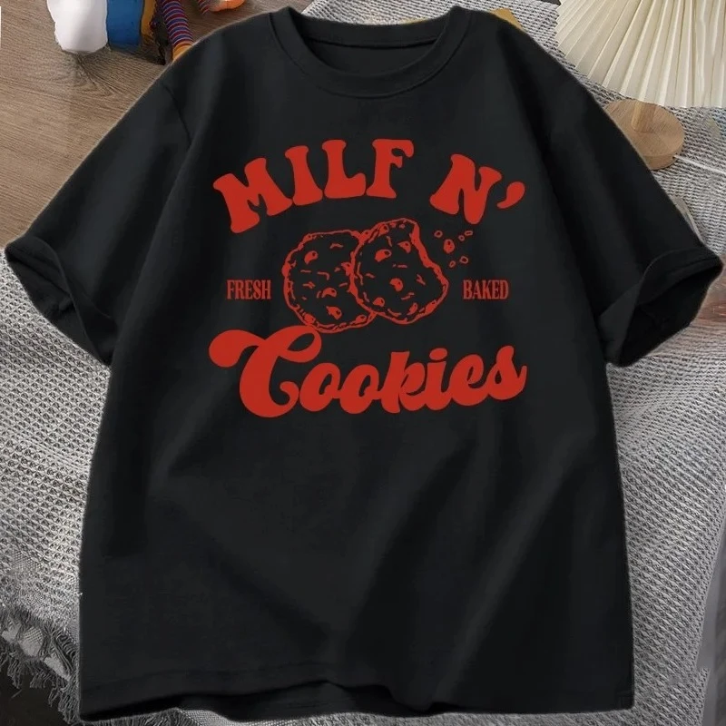 Camiseta divertida Milf N Cookies camiseta de regalo para el día de la madrepantalón corto informal de manga para mujer