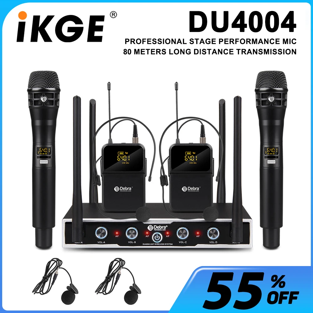 DU4004 Wireless Conference Microphone, UHF 4-channel, with lavalier, handheld, headset, for meetings, churches, performances