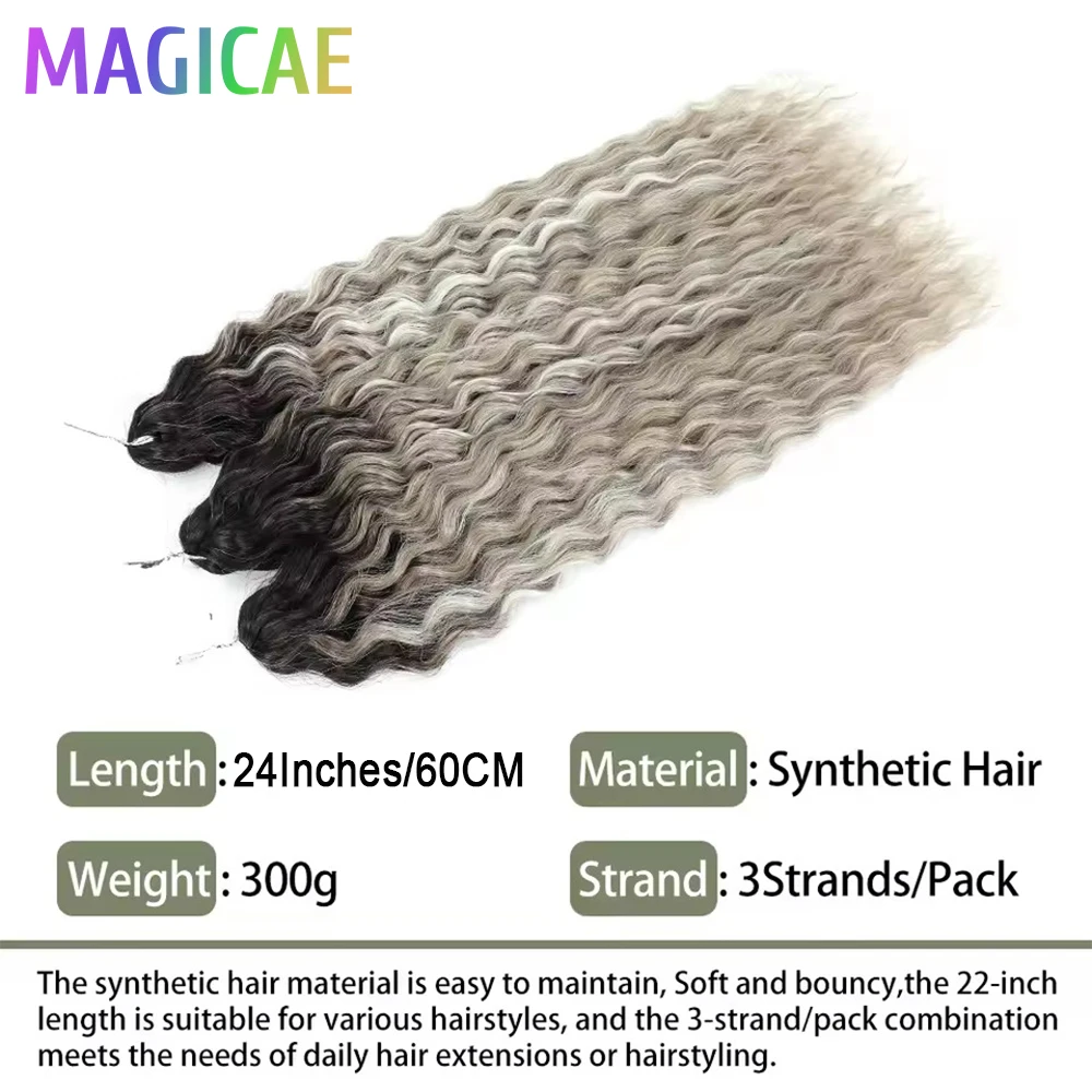 3Pcs 300Grams Crochet Braids Ombre Grey 22Inch Ariel Deep Wate Piano Blond Curly High Temeprature Protein Synthetic Hair