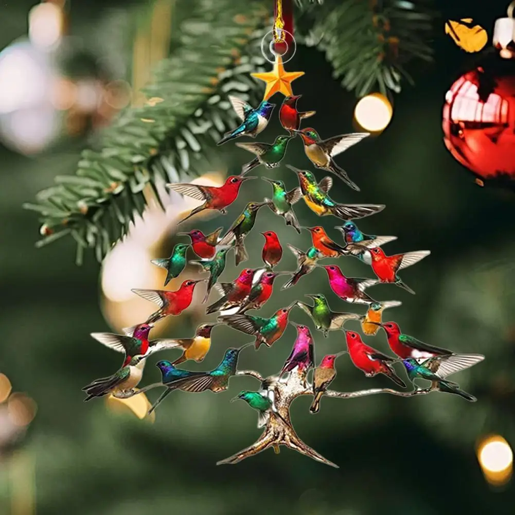 

2D Hummingbird Christmas Ornament Bird Shape Christmas Tree Hanging Pendant For Home Walls,Gardens Yards Holiday Decoration