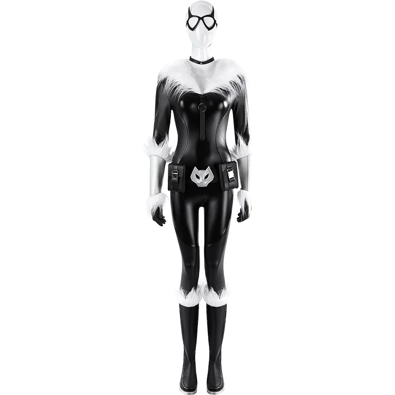 Sexy Vrouwen Kat Kostuum Felicia Cosplay Kostuums Zwarte Jumpsuit Riem Volledige Set Custom Made Halloween Kostuums Felicia Outfit