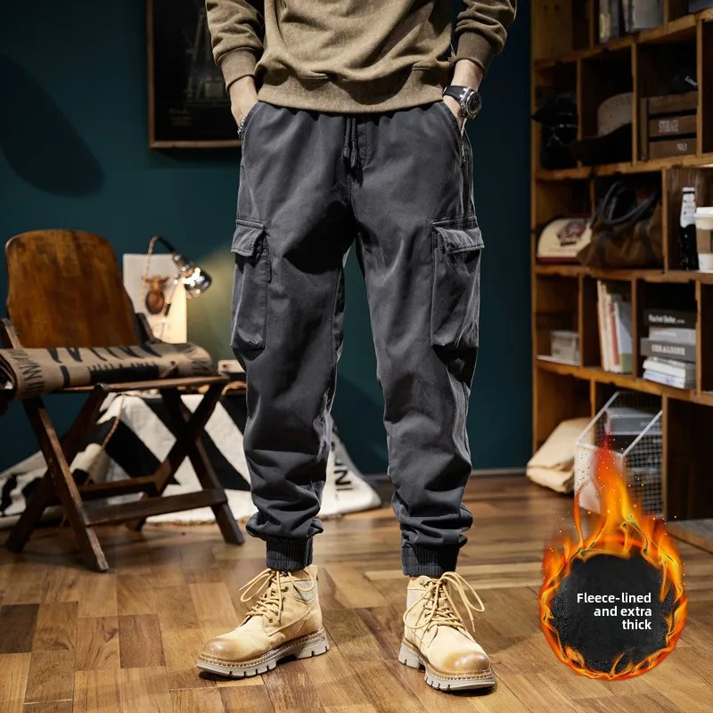 

Новые мужские зимние флисовые модные рабочие брюки со свободными манжетами в горном стиле и множеством карманов, эластичным и универсальным кроем.