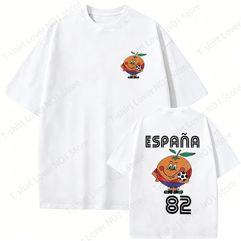 Neues T-Shirt aus 100 % Baumwolle, Espana 82, Spanien-Maskottchen, 1982, Fußball-Print, T-Shirt für Damen und Herren, lockeres Kurzarm-T-Shirt mit Naranjito-Aufdruck – Detail 6