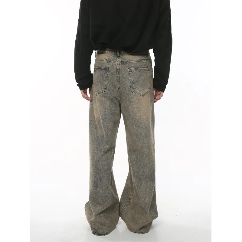 Menswear Jeans Four Seasons New Aged Hong Kong Vintage  Loose Wide Leg Denim Trousers Comfortable Skinny Niche Men Clothing