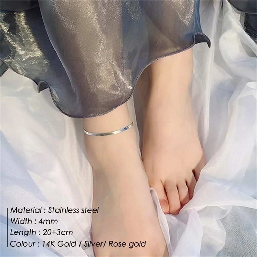 Stainless Steel Snake Chain Anklet for Women Gold Silver Color Flat Herringbone Foot Chain Summer Beach Ankle Bracelet Jewelry