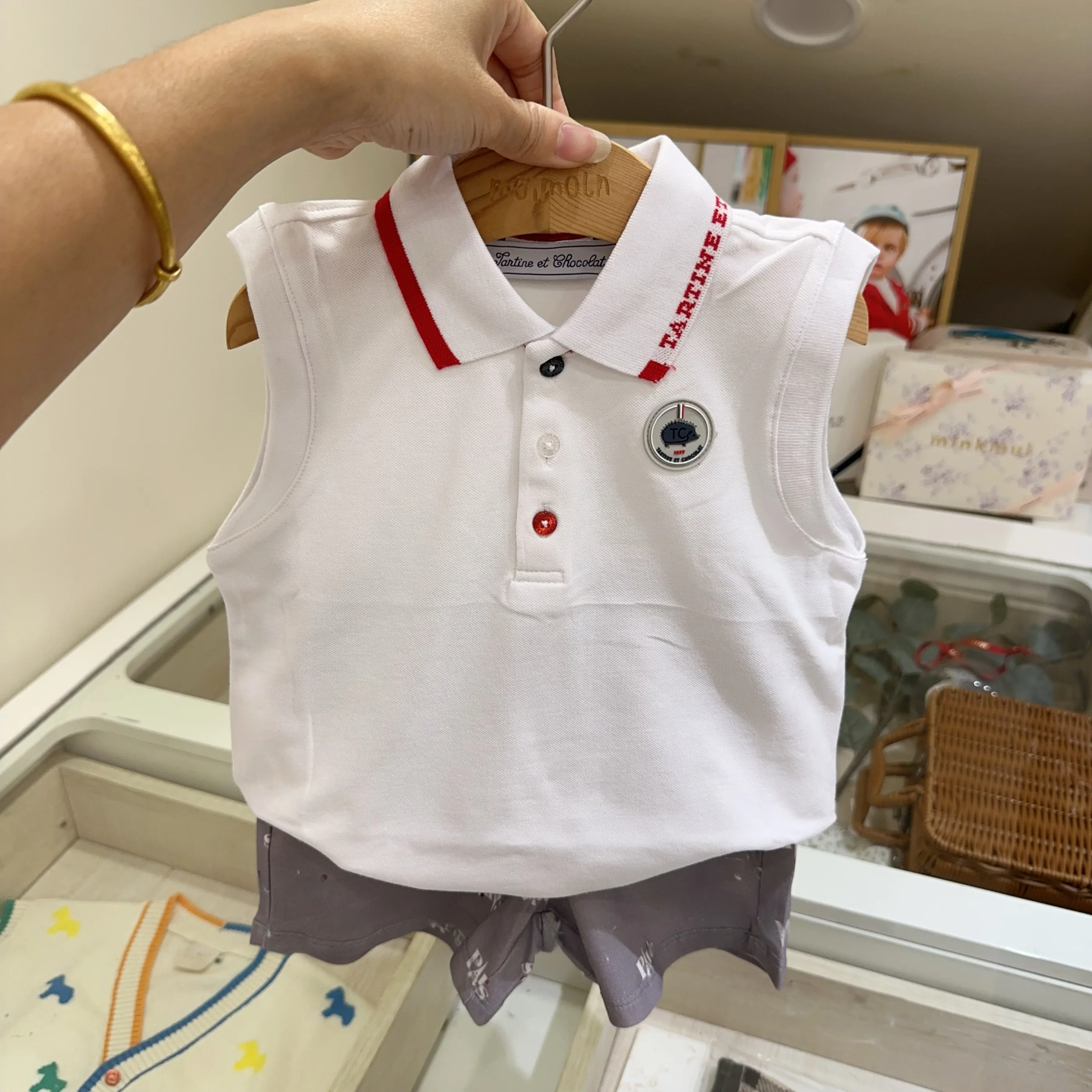 

Summer Fashionable Neck Sleeveless Vest T-Shirt Set for Kids Baby Cotton Casual Wear Unisex Thin Material Korean Style