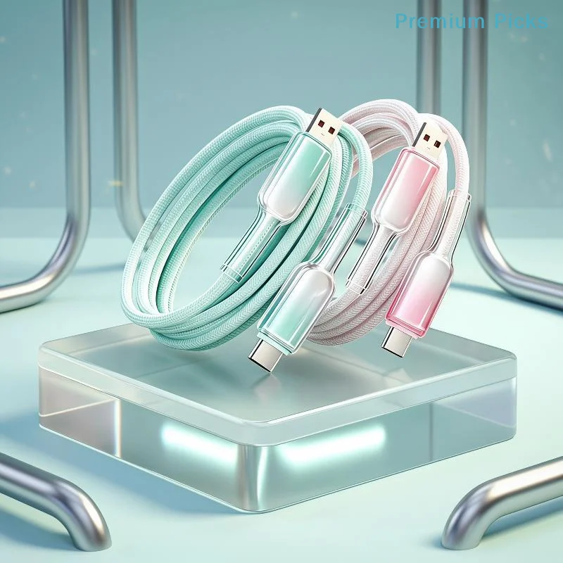 portable6A USB C Fast Charging Cable Nylon Braided Crystal Clear Housing 1M 2M  Length for Smartphone Laptop Car Travel Use