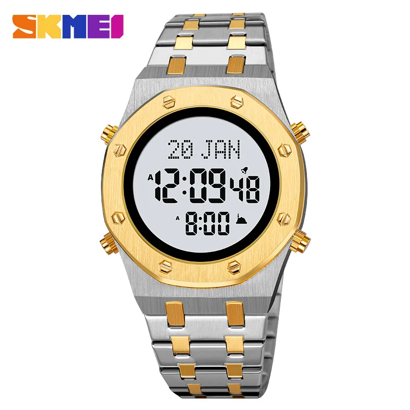 SKMEI 2043 Digital Watches for Men Prayer with Qibla Compass Adhan Alarm Hijri Islamic Wristwatches Mens Back Light Muslim Clock