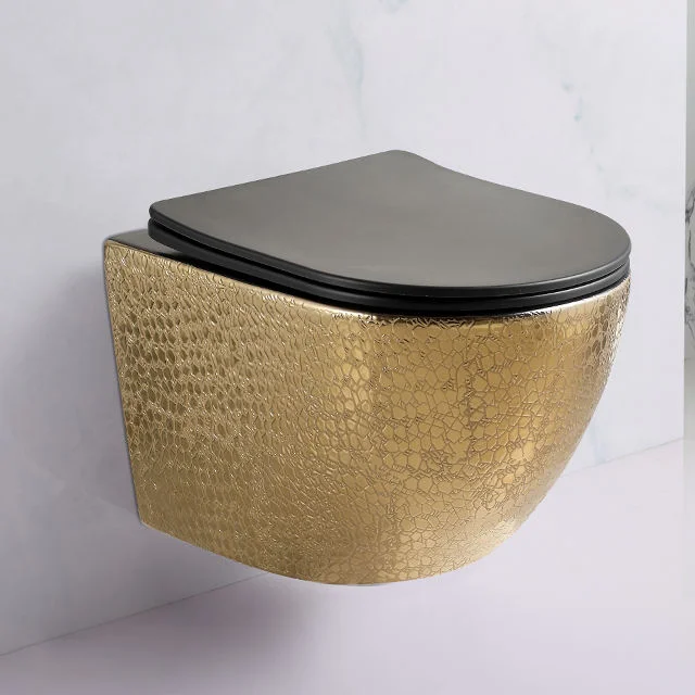 

Tankless Wall Hung Sanitary Ware WC Wall Mounted Bathroom Two Pieces Water Closet Gold Toilet Set