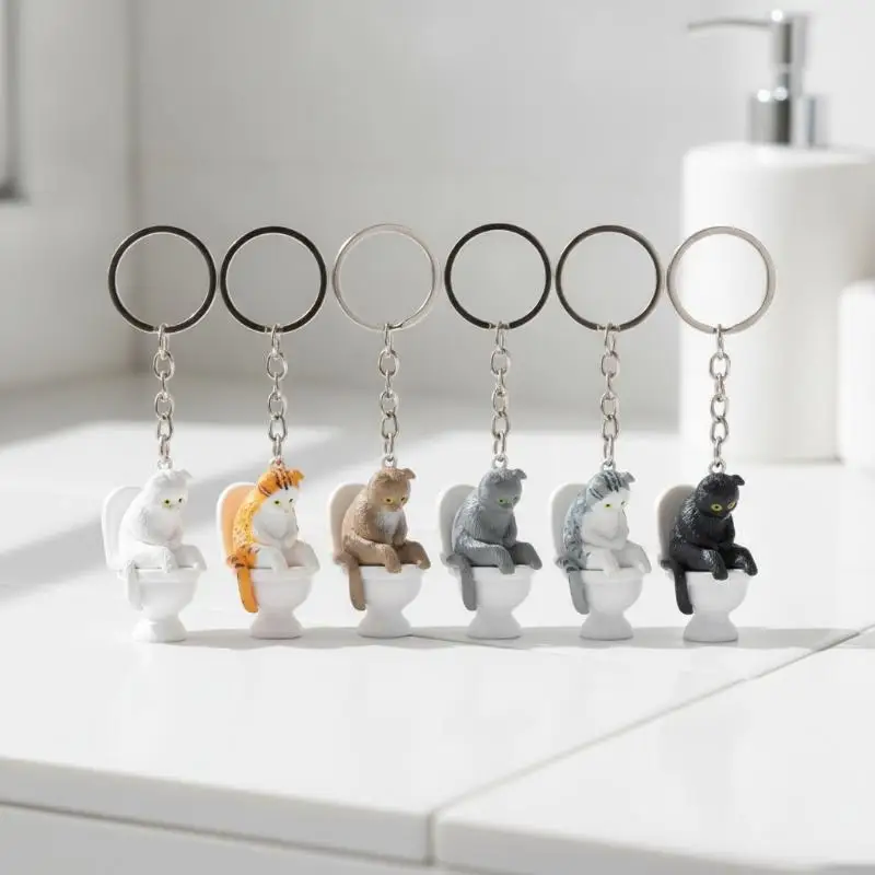 Funny Toilet Cat Keychains Quirky Creative Multiple Styles Waterproof Bag Charms for Handbag Decor Office Colleague Small Gifts