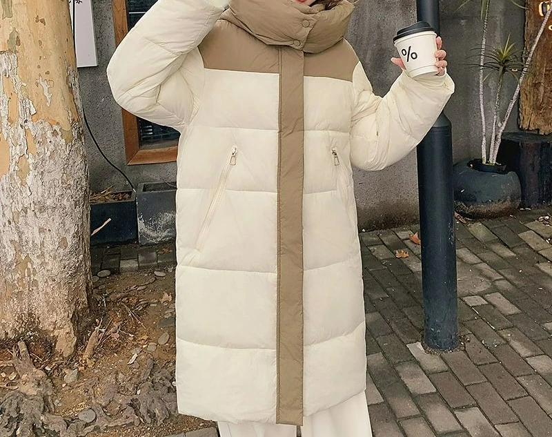 سترة نسائية قطن متوسطة الطول فوق الركبة 2025 سميكة كتلة الألوان معطف شتوي جديد من القطن ملابس خارجية قطنية فضفاضة #4