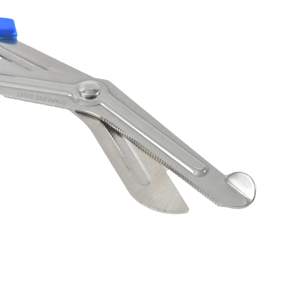 Testa angolata in acciaio inossidabile 15-19cm benda medica forbici seghettate in acciaio inossidabile strumento di sicurezza per fasciatura paramedica all'aperto