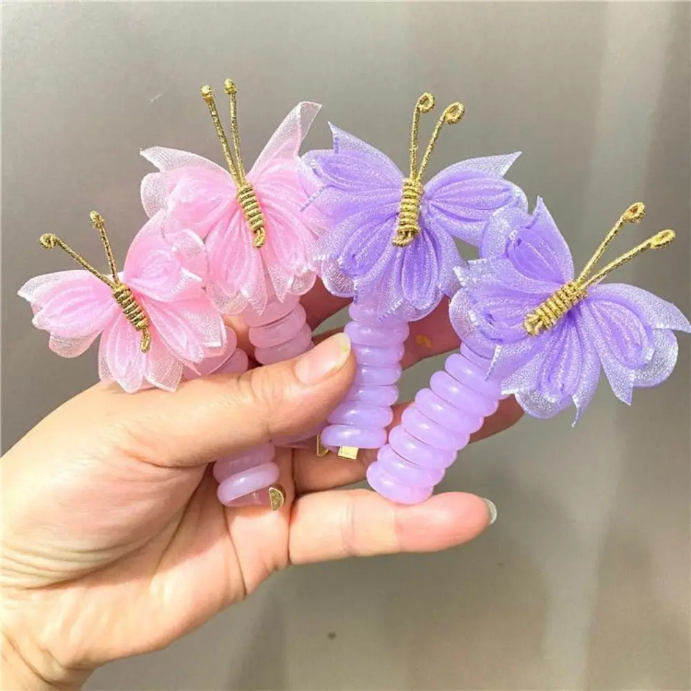 High Elasticity Telephone Wire Hair Loop Spiral Coil Colorful Butterfly Head Bands Sweet Hair Accessories Ponytails Hair Rope