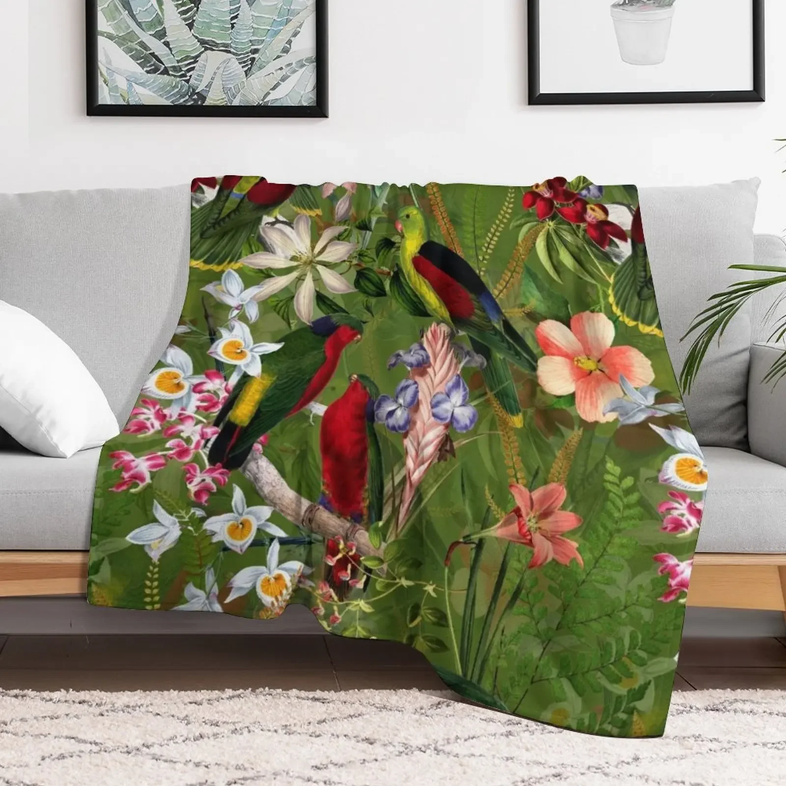 Vintage Parrot Jungle Botanical Garden 3 Throw Blanket Stylish Decor Blanket Gift for Friends Roommate