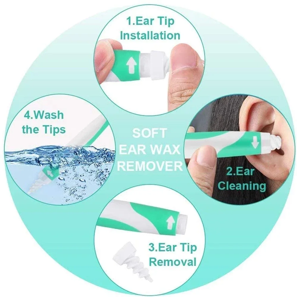 Ear Wax Remover Tool Ear Cleaner With Soft Silicone 16 Replacement Tips Simply To Grab And Extract Earwax