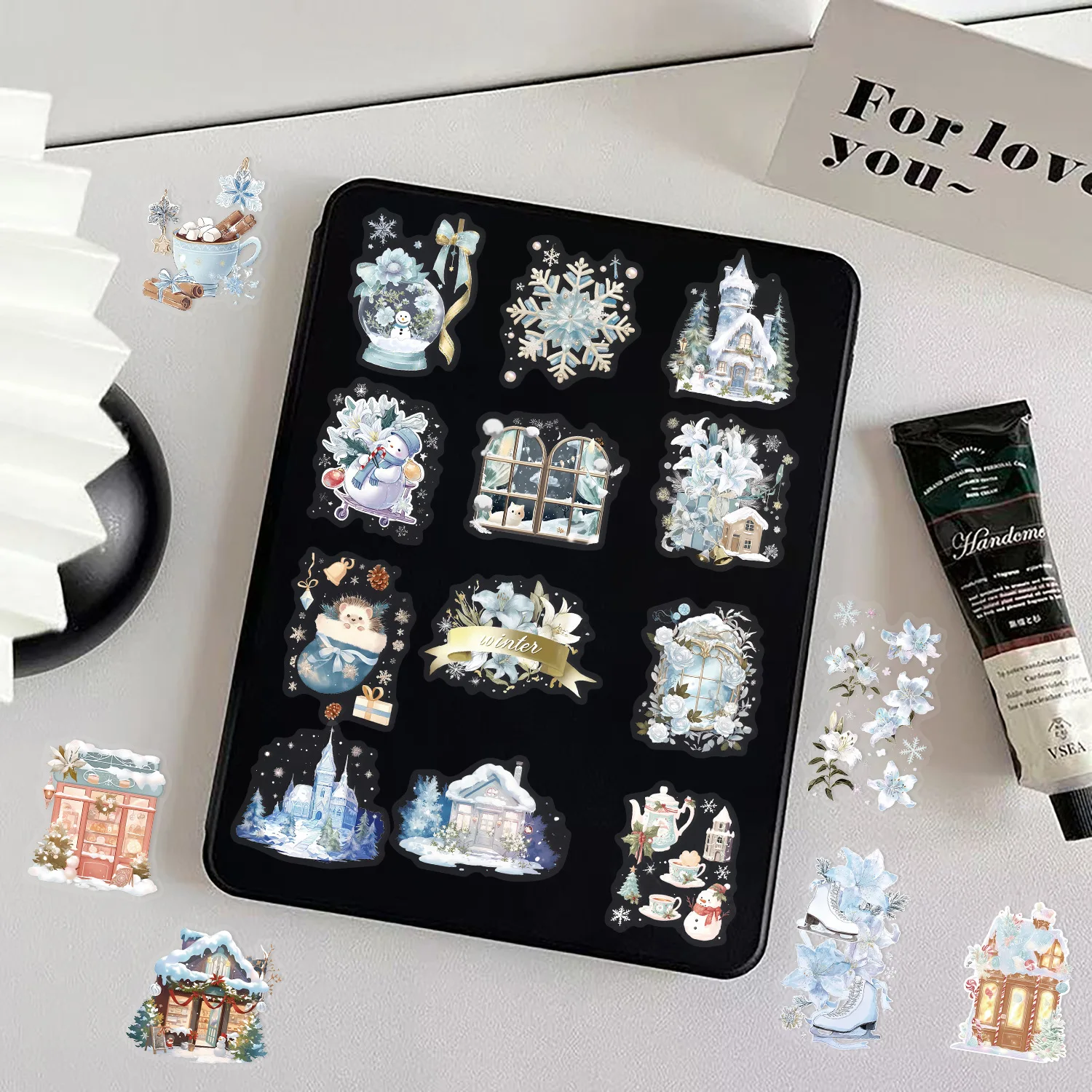 10/50PCS Adesivos de Inverno Brancos em Estilo Cartoon, Decoração Transparente em Estilo Aquarela, Brinquedos DIY, Adesivos para Laptop, Guitarra, Bicicleta, Graffiti