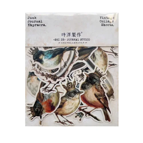 Imagen 1 del producto Pegatinas de decoración de álbum de pájaros y corona Retro, materiales Vintage, diario de animales y plantas, pegatina de diario basura