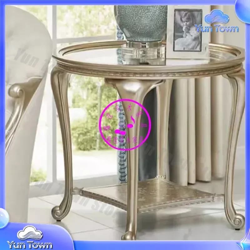 Round Solid Wood Glass Coffee Table for French and Italian Light Luxury Small Apartments Modern Tea Table for Small Spaces
