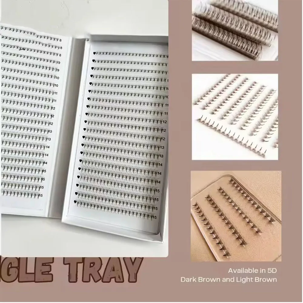 1200Fans 3D 8D 5D Brown Colored PBT Hybrid Premade Volume Fan Sharp Pointy Stem Premade Lashes Extension Thin Root XL Tray Lash