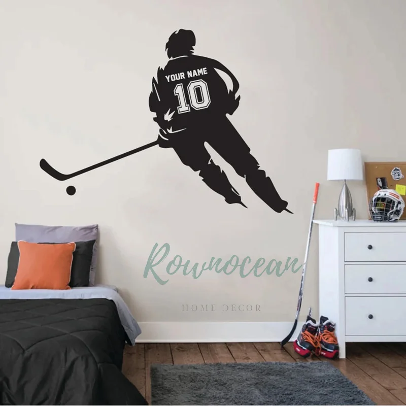 Custom Hockey Player Name and Number Wall Sticker, Vinyl, Boys, Teens, Home Room, Bedroom Decoration, Sport Decals, Mural, G027