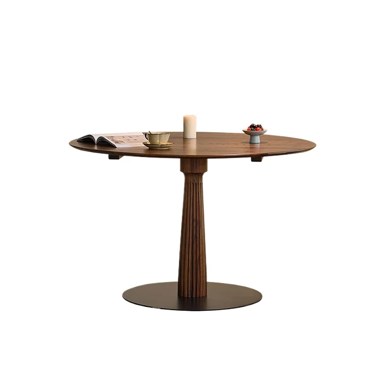 

Nordic solid wood black walnut round dining table negotiation table household round furniture