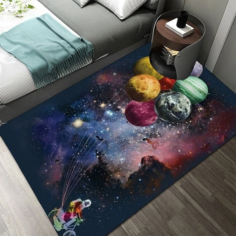 Solar System Rug Planet Galaxy Design for Living Room  Bedroom | Non-Slip Space Floor Mat Home Decoration Rugs Living Room