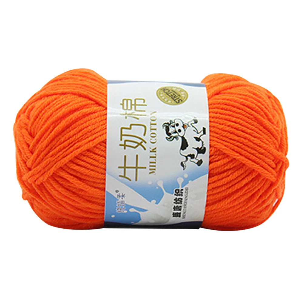 

50g Milk Cotton Yarn Cotton Chunky Hand-woven Crochet Knitting Wool Yarn Warm Yarn for Sweaters Hats Scarves DIY (Orange)