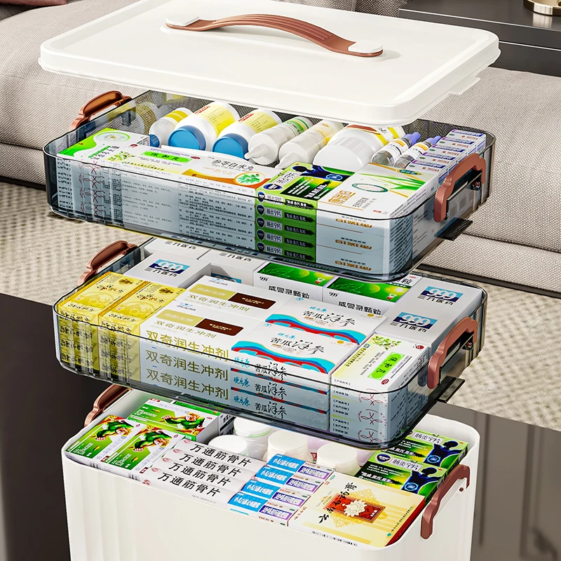 Portable First Aid Box Large Capacity Home Medicine Storage Box Medicine Organizer Boxes with Multi-layer Drug Storage Case