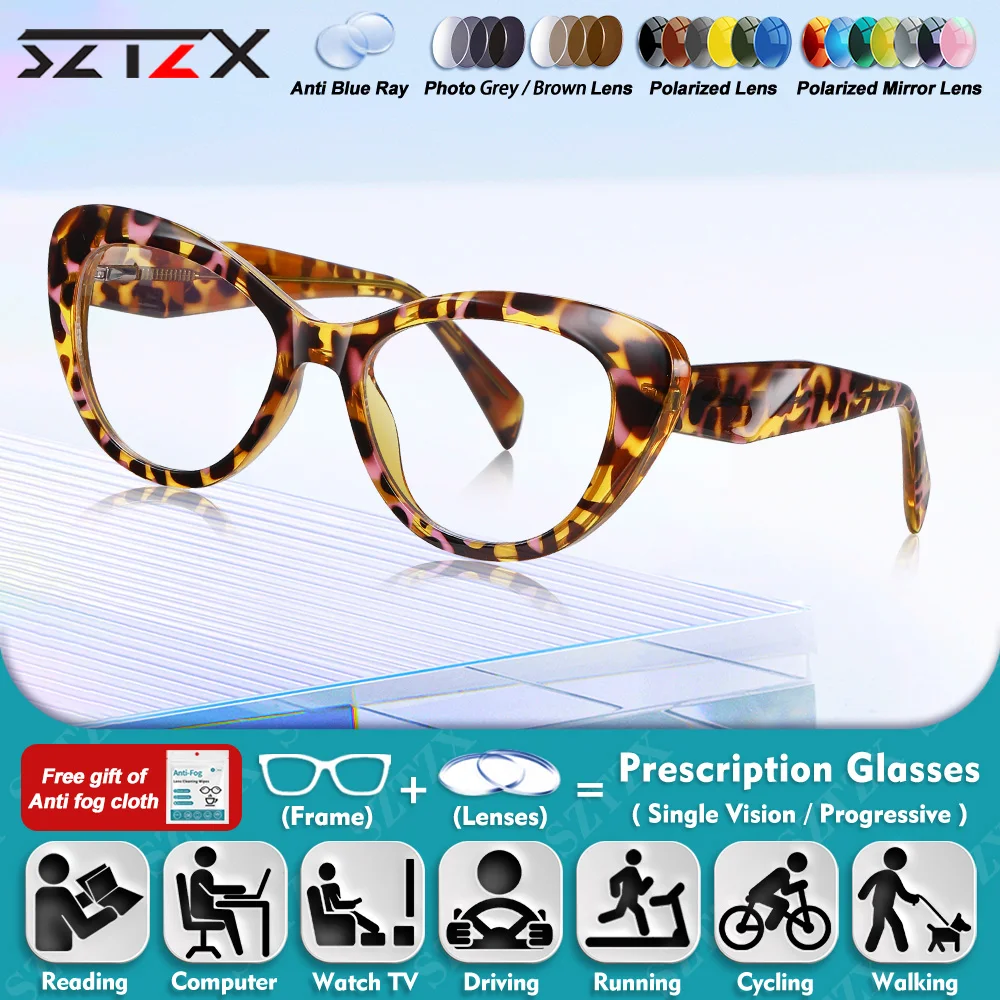 

SZTZX High Quality Retro Cat Eye Design Myopia Prescription Glasses Anti Blue Ray Progressive Reading Optical Eyeware For Women