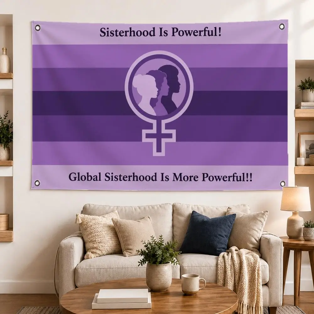 Global Sisterhood Is More Powerful Flags Horizontal High Density Knitted Fabric European Simple For Durable Outdoor Indoor Use