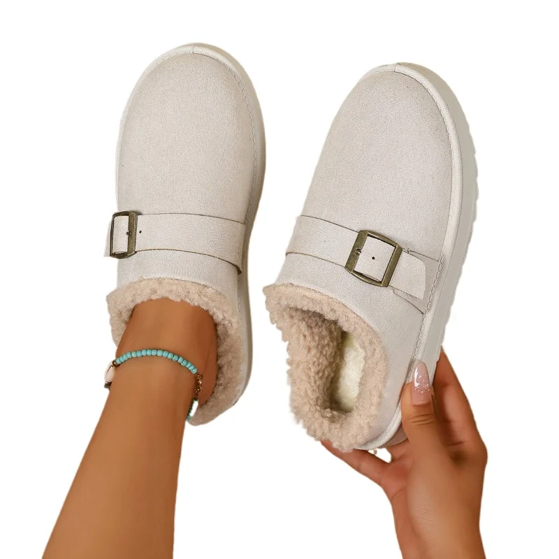 2026 Winter New Snow Boots for Women  Cashmere Warm Thick Soles Without Heel- Half Slipper Cotton Shoes for Women Big Size 36-43