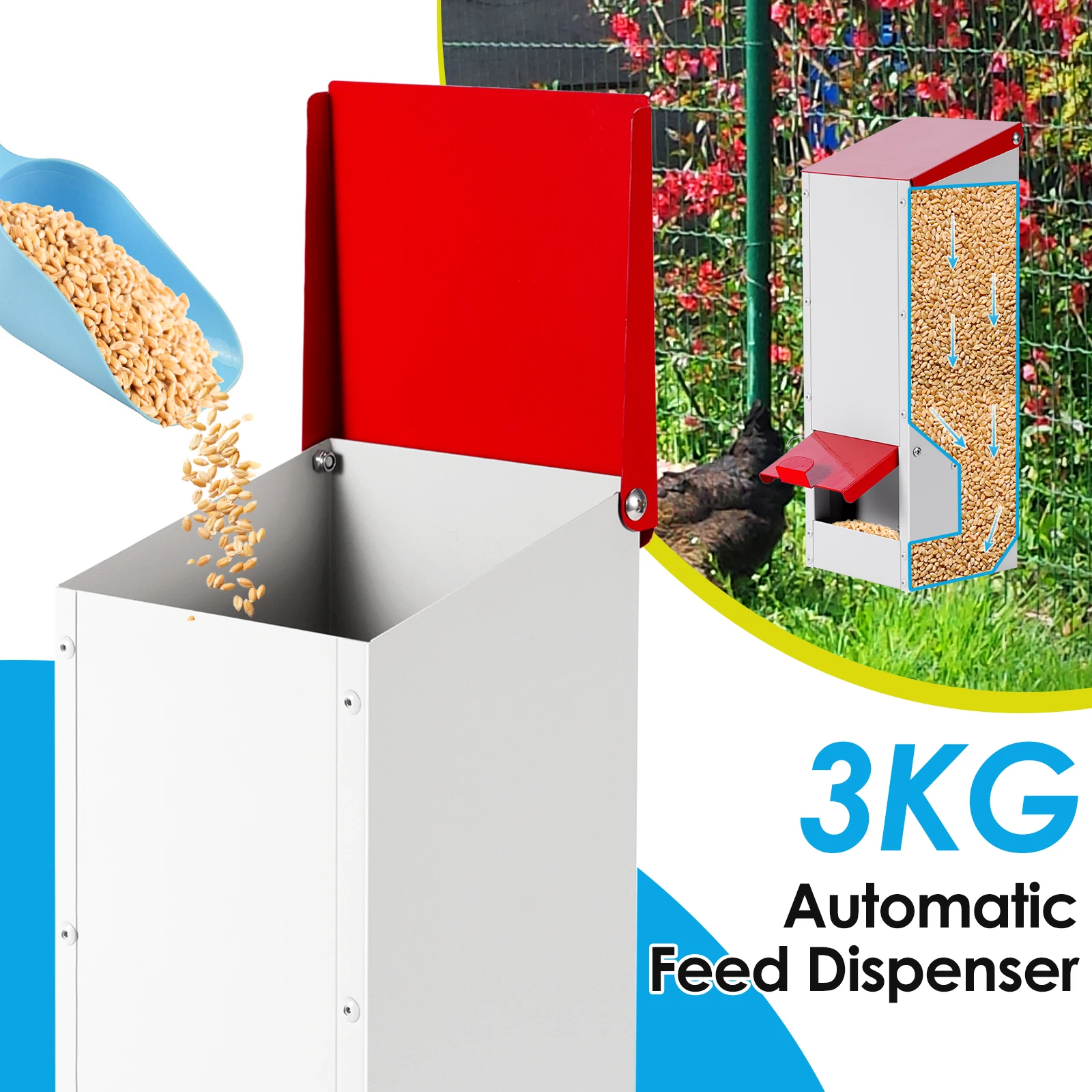 3kg-wall-mount-metal-poultry-feeder-automatic-feed-dispenser-flip-lid-anti-spill-chicken-feeder-weather-resistant-for-chicken