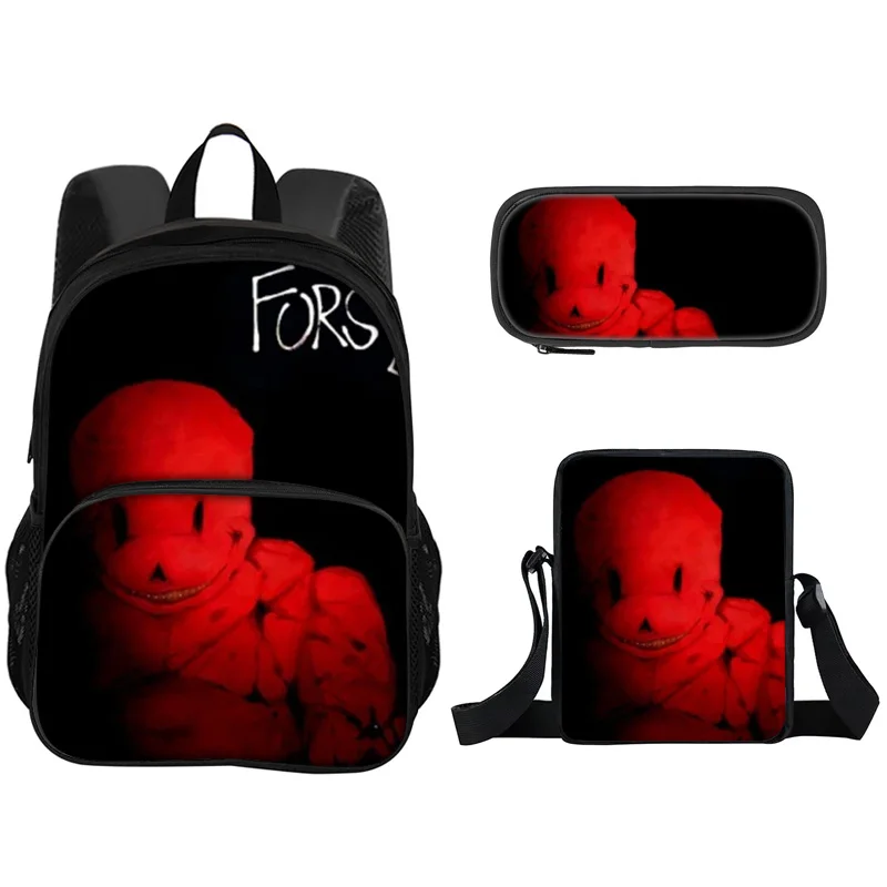 Forsaken3Pcs Set with Front Pocket Backpack School Bag with Shoulder Bag Pencil Case Lightweight Large Capacity Multi-function