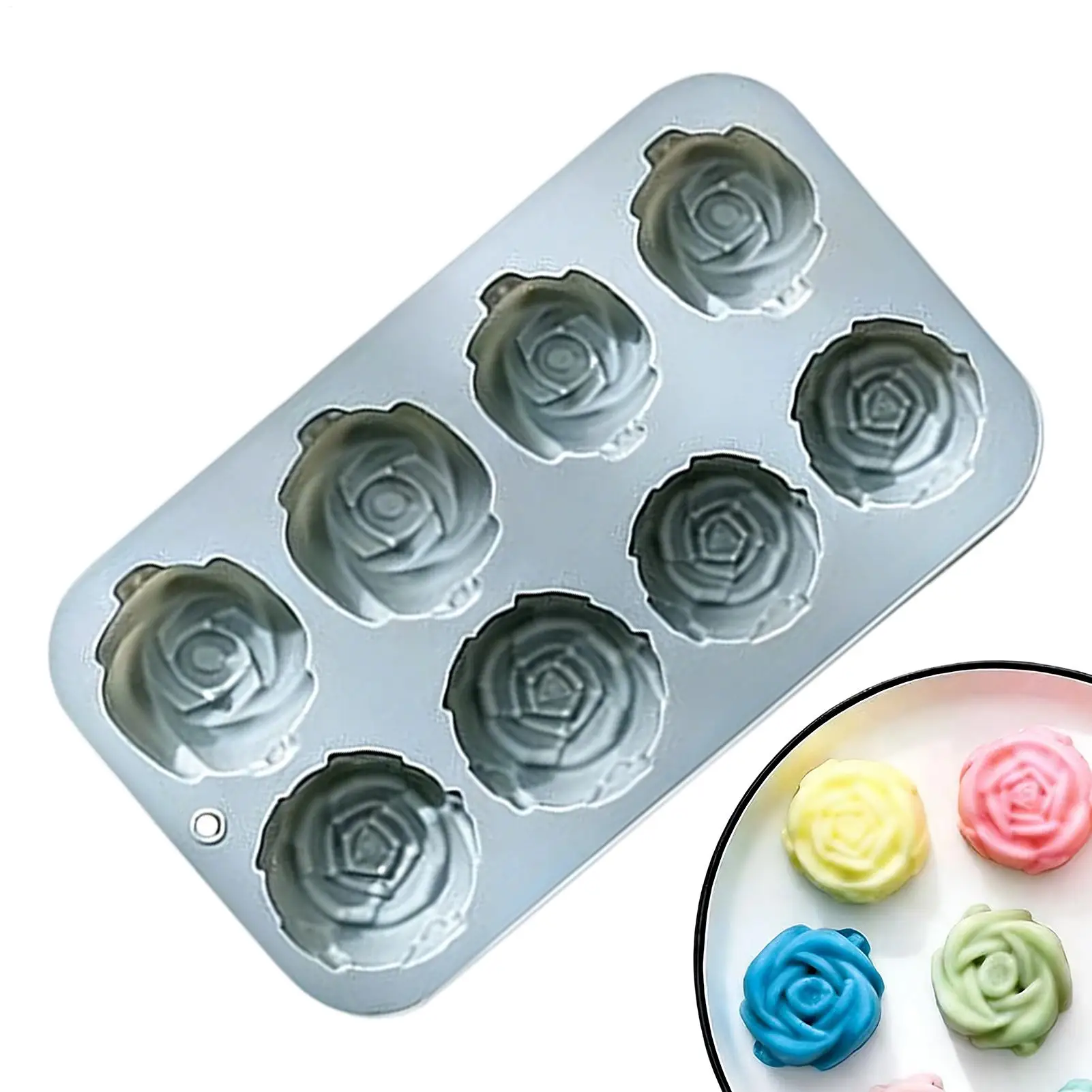 8 Holes Rose Flower Silicone Molds Handmade Soap Candle Silicone Mold DIY Cake Chocolate Baking Tools Ice Cubes Making Mould view 2