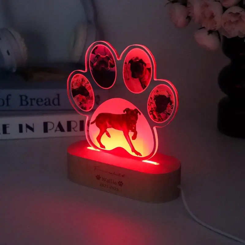 Custom Pet Memorial Night Light - Upload Your Cat/Dog Photo, Personalized LED Lamp for Pet Lovers