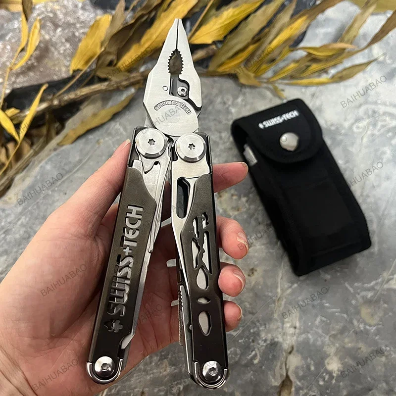 SWISS TECH 37 In 1 Multitool Pliers Folding Multi Tool Scissors Cutter Replaceable Saw Blade EDC Outdoor Camping Equipment