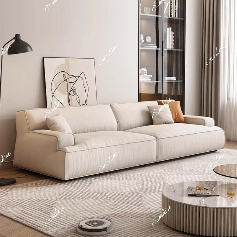 Italian minimalist fabric sofa living room simple modern small apartment matte cloth three people straight row