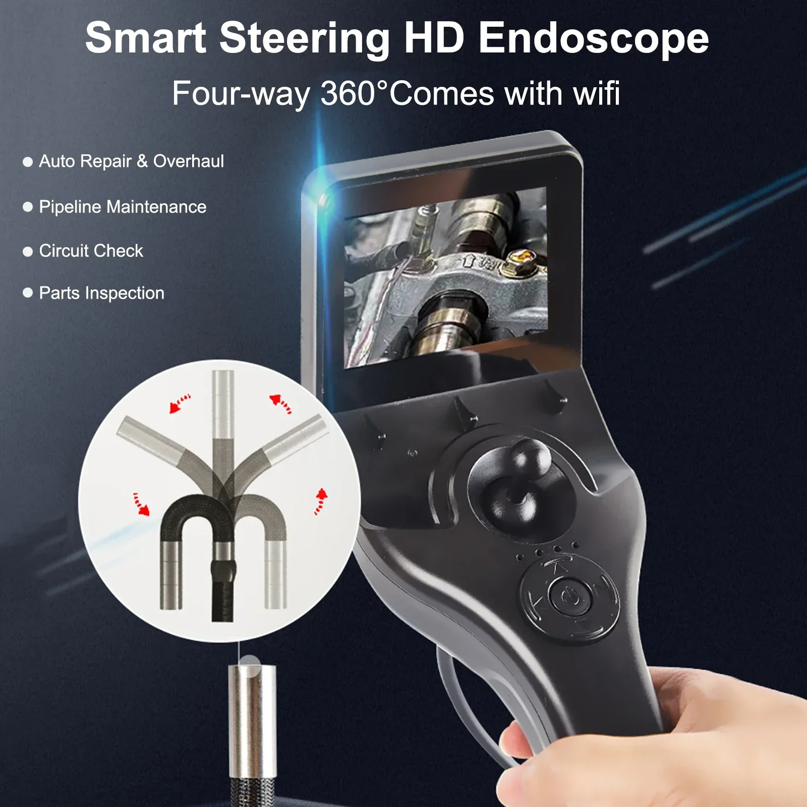 6MM Endoscope Articulating Borescope Camera 4 Way 1080P 360 Degree Steering For Vehicle Maintenance Pipeline Inspection