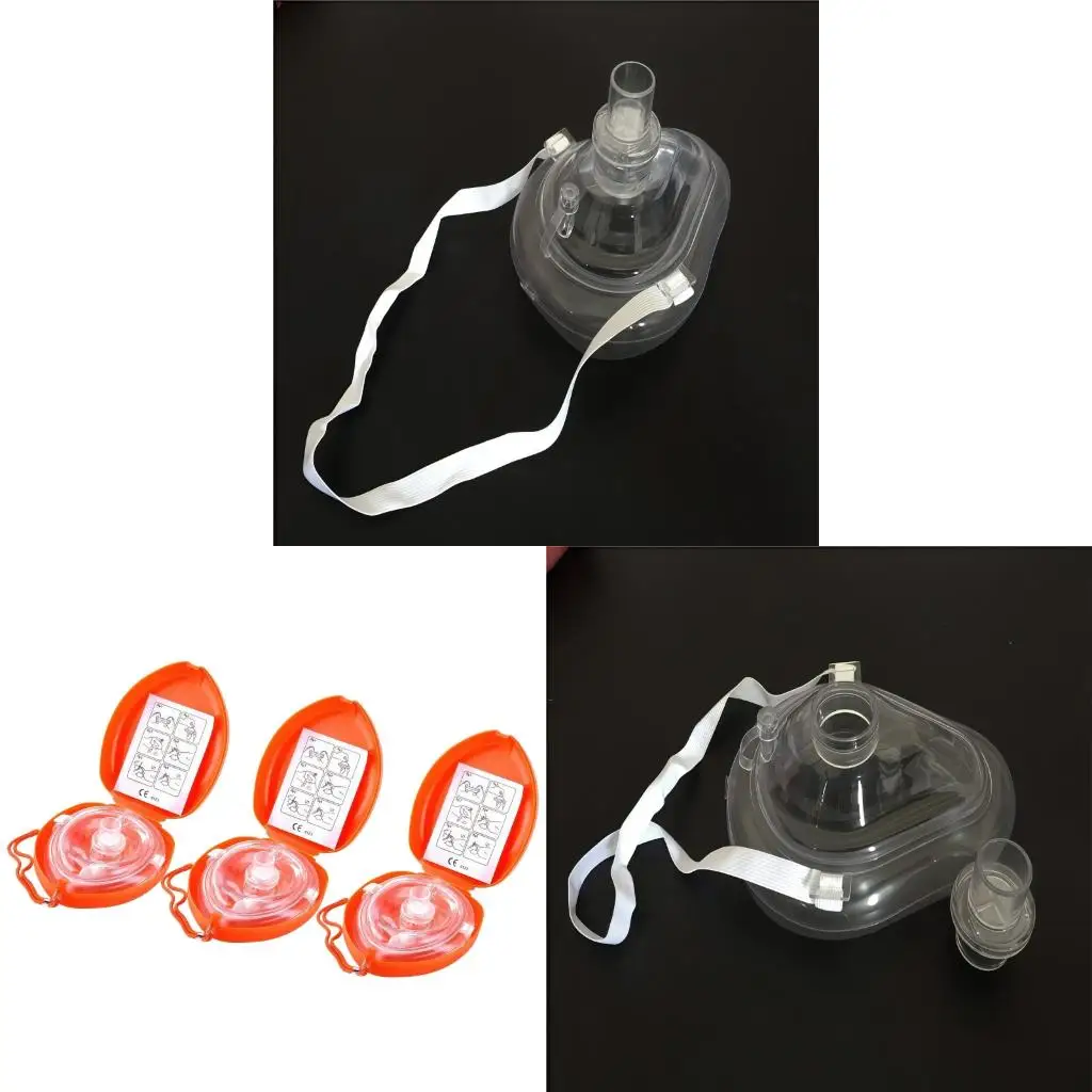  PVC Reusable CPR Breathing Mask for Emergency Rescuing Adults Children with Oxygen Valves Transparent Mask