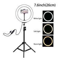 7.6in LED Selfie Ring Lamp with Tripod Stand and Cellphone Holder for Mobile Phone Live Fill Light Vlog Video Light A4WF