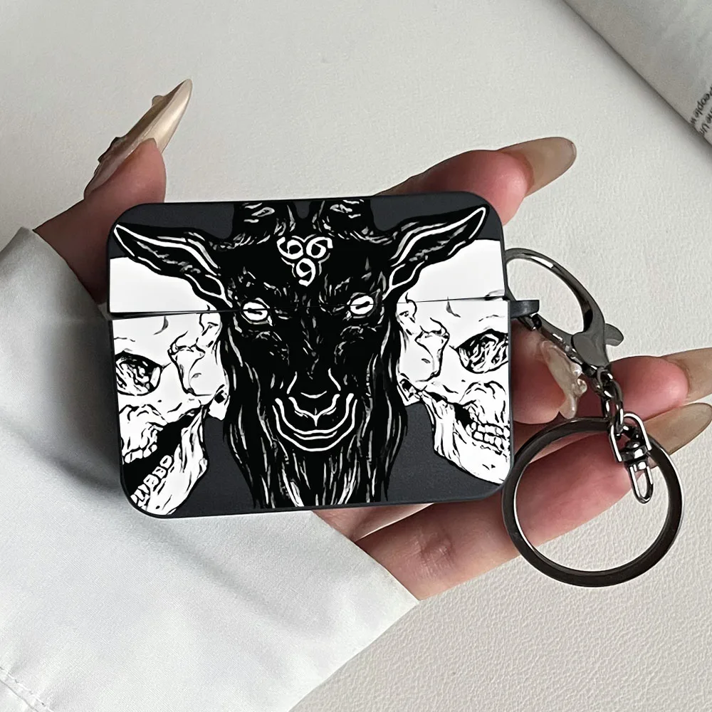 غطاء سماعة أذن مربع أسود بنمط رعب على شكل جمجمة لأجهزة Apple AirPods Pro3/Pro2/Pro حافظة واقية مضادة للصدمات لأجهزة AirPods 1/2/3/4