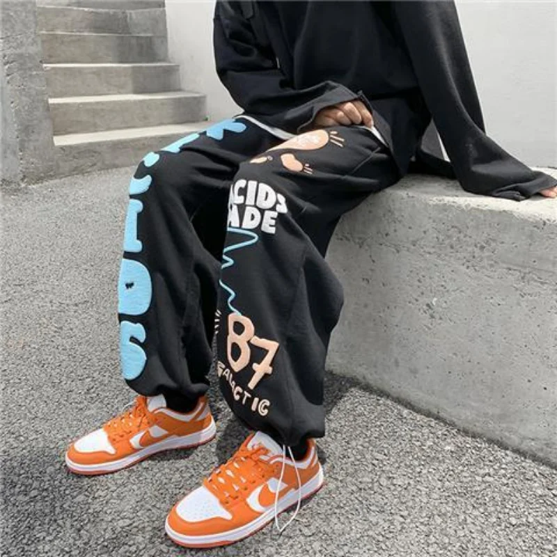 Primavera outono streetwear 90s baggy hip hop calças esportivas dos homens estilo coreano lazer original tempo de formação de espuma carta masculino sweatpants