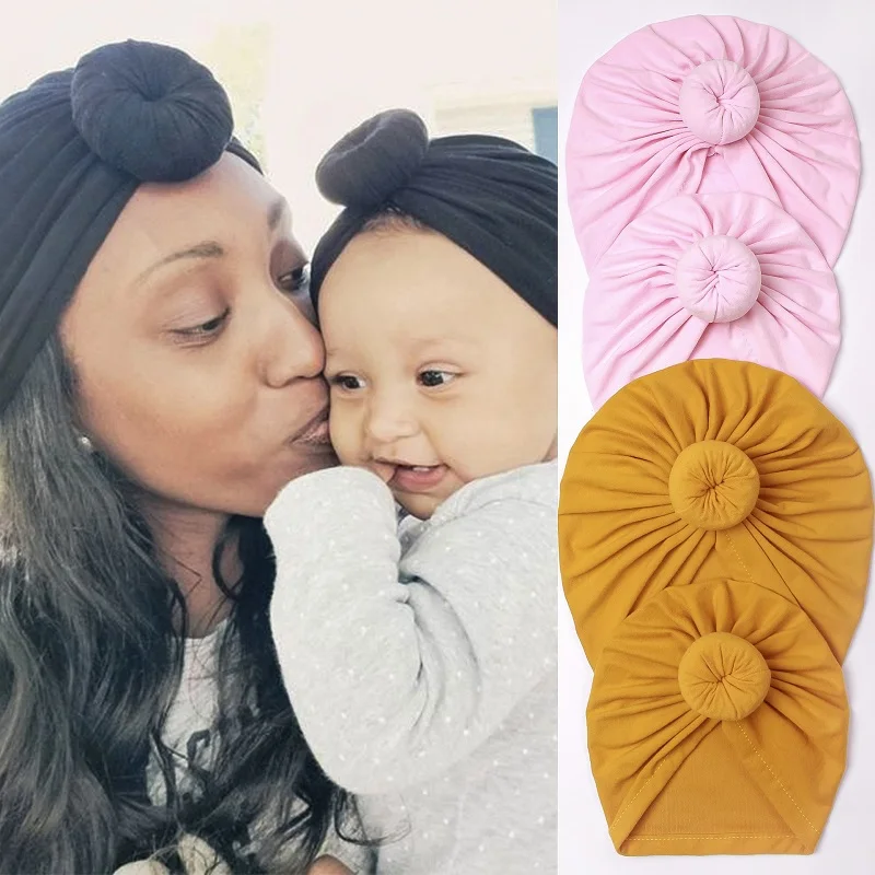 Mother Kid Beanie Baby Boy Girl Solid Color Soft Donut Bonnet Bandanas Turban Warm Boneless Cap Newborn Hat Headwrap Accessories