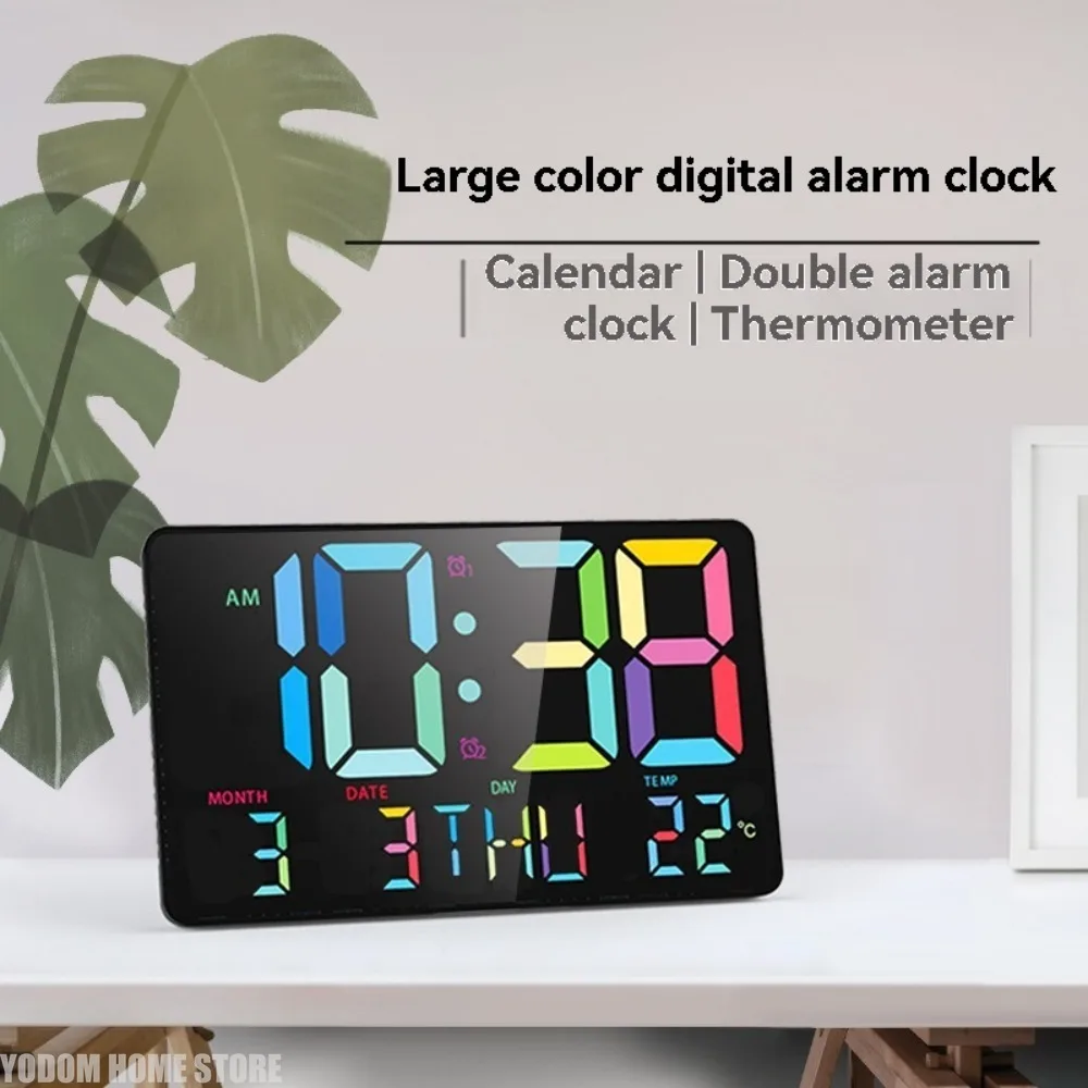Remote Control Large Screen Color LED Digital Clock, Dual-purpose Desktop & Wall Mount Bedside Clock with Mode Switchable