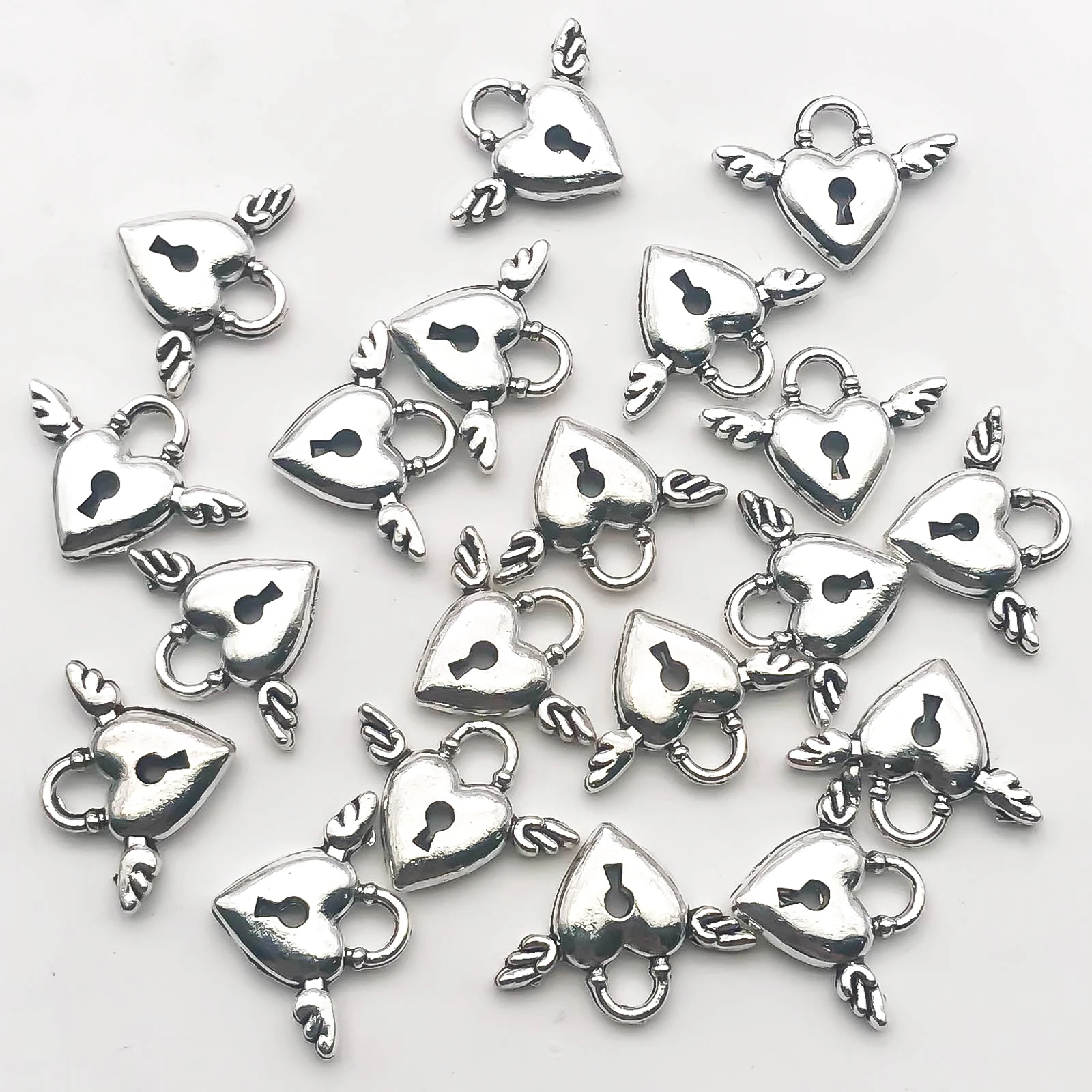 10/20/30Pcs Alloy Love Heart Key Lock Shape Charms Antique Silvery Pendants For Jewelry Making Findings Crafting Accessory