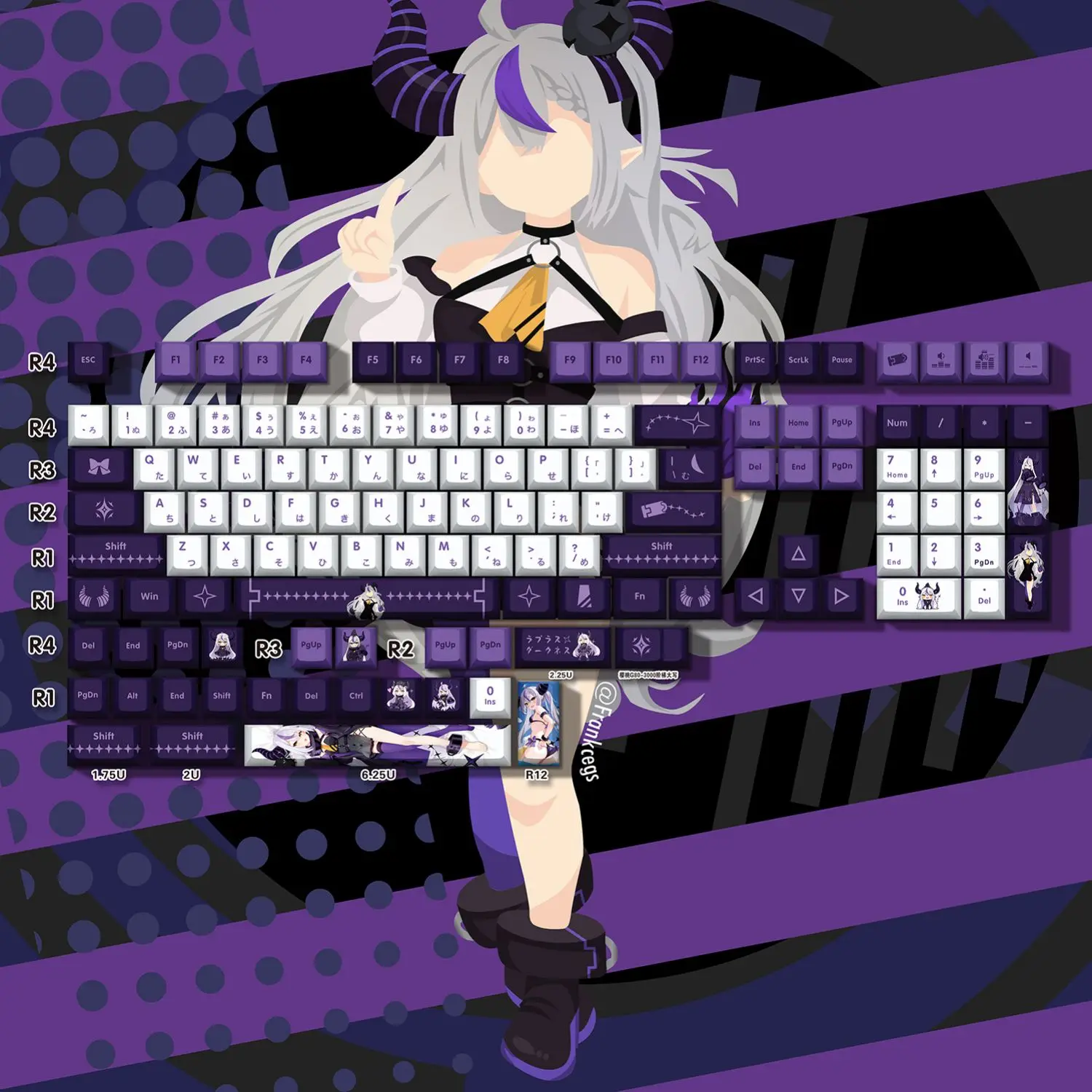 La+ Darknesss 132 Key Cap Vtuber Hololive Key Cover PBT DYE SUB Cherry MX Cross Axis Switch Keycap for Mechanical Keyboard