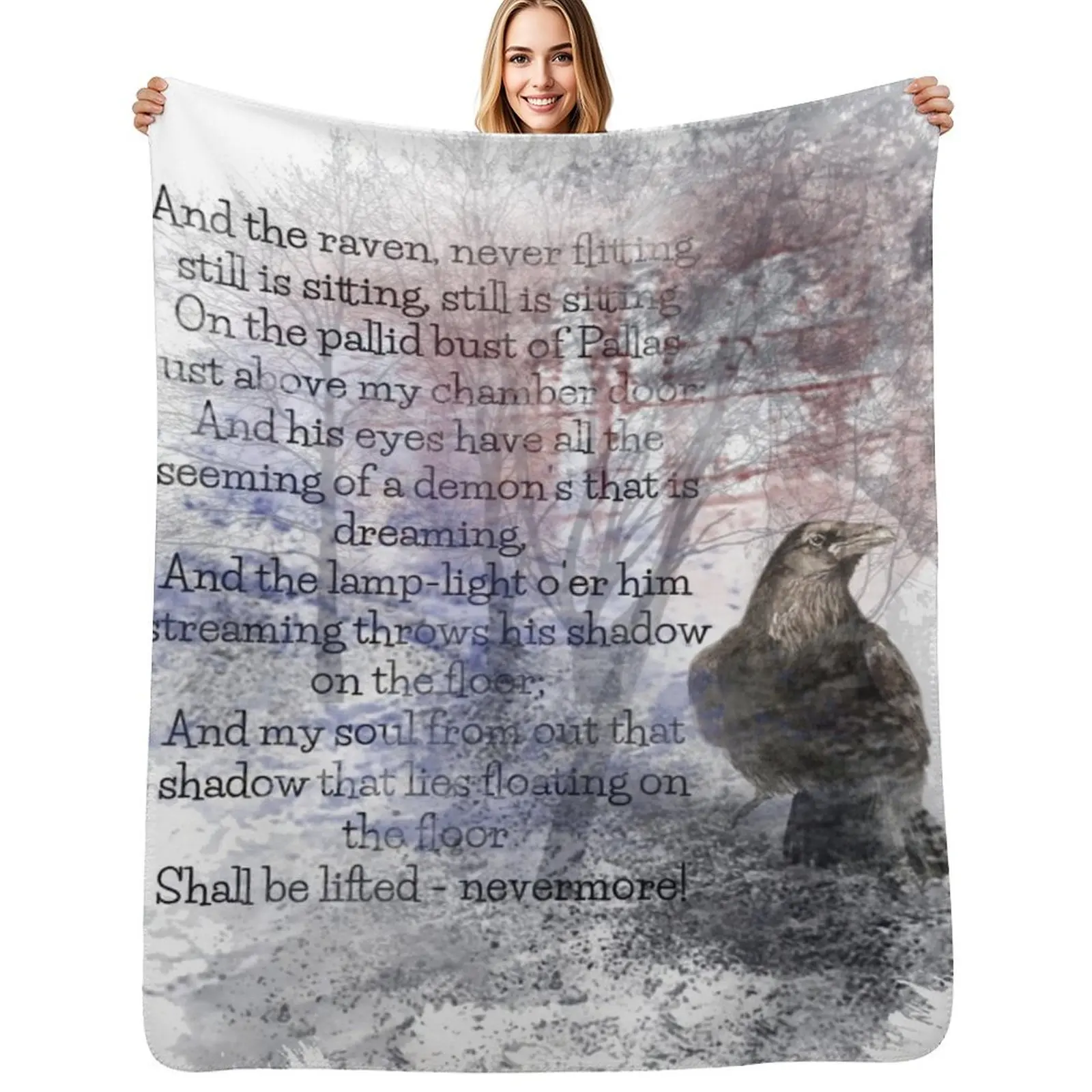 

Edgar Allan Poe Poem The Raven Throw Blanket Machine Washable Soft Warm Blanket