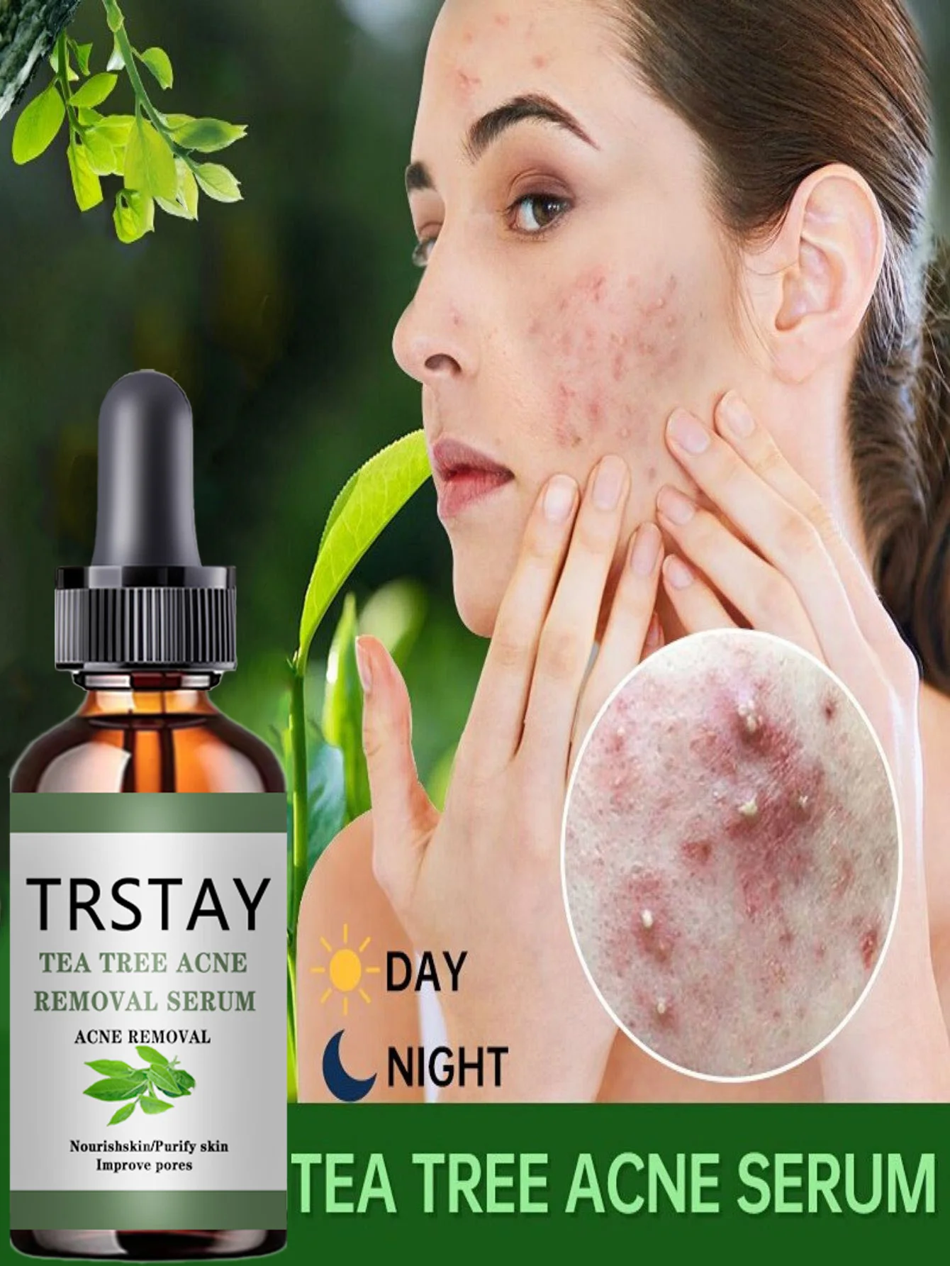 Acne Treatment Face Serum Tea Tree Oil Essence Moisturizing Shrink Pores Acne Facial Serum Korean Skin Care Products